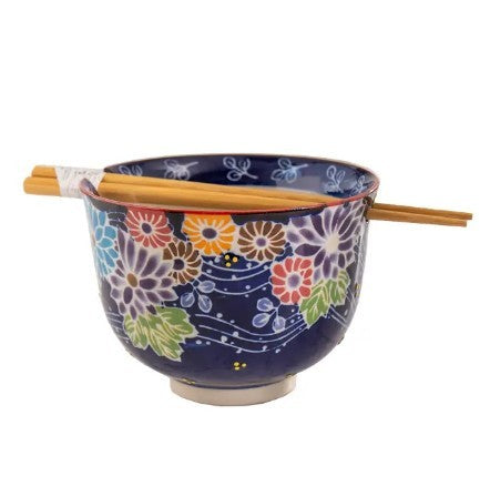 Urban Tokyo Donburi Bowl with Chopsticks - Floral Blue