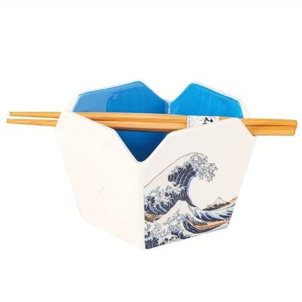 Urban Tokyo Takeout Box Serving Bowl with Chopsticks - Hokusai Wave
