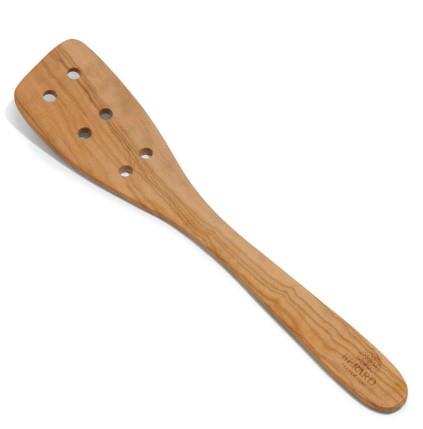 Berard Olivewood Curved Spatula With Holes - 12.5"