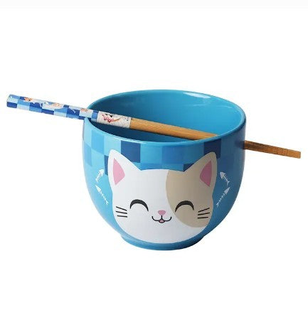 Urban Tokyo Donburi Bowl with Chopsticks - Neko Friends Blue