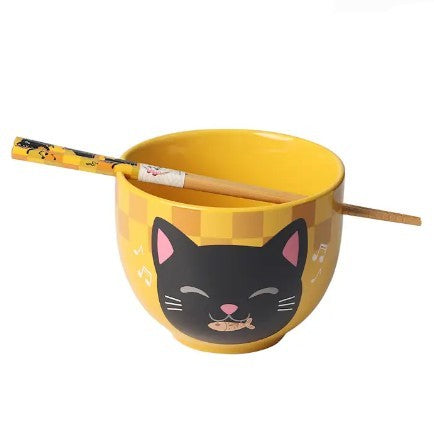 Urban Tokyo Donburi Bowl with Chopsticks - Neko Friends Yellow