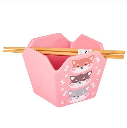 Urban Tokyo Takeout Box Serving Bowl with Chopsticks - Shiba Inu