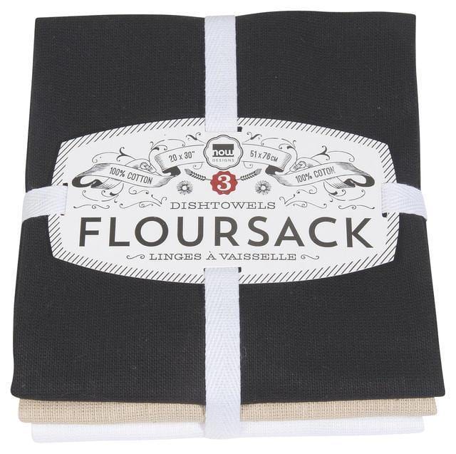 Now Designs Floursack Dishtowels Black/Oyster/White Set Of 3 - Kitchenalia Westboro