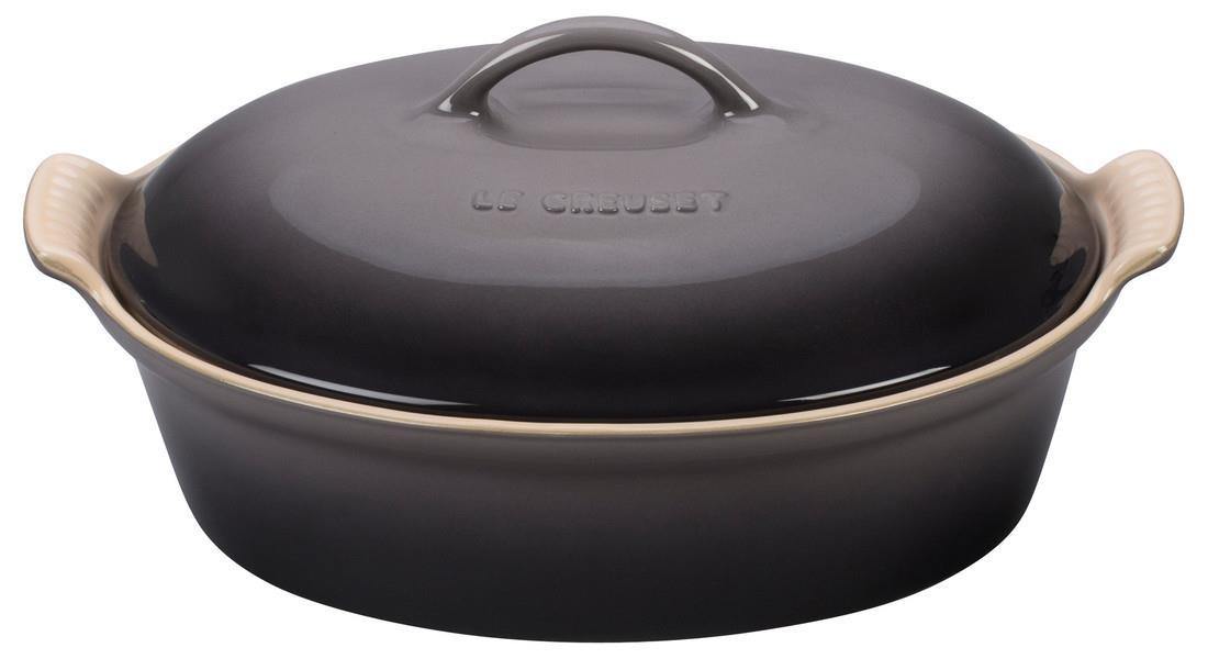 Le Creuset 2.35L Oval Casserole With Lid Hetirage Stoneware Oyster - Kitchenalia Westboro