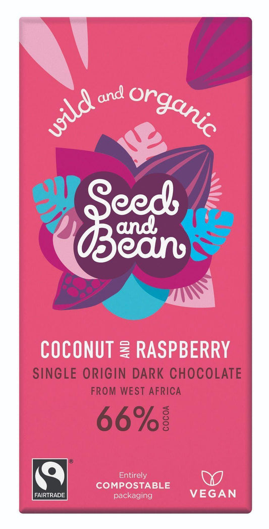 Seed & Bean Coconut & Raspberry Extra Dark Chocolate Bar 85g - Kitchenalia Westboro