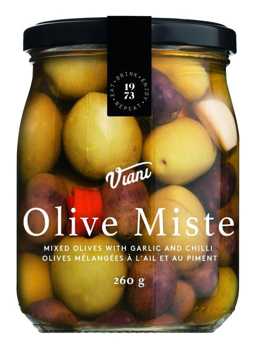 Viani Mixed Olives with Garlic and Chilli 260g - Kitchenalia Westboro